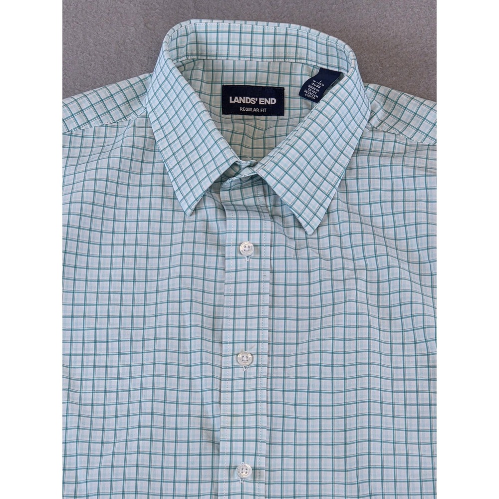 Lands' End Mens Tattersall Grid Print Button Up Dress Shirt Large 16-16.5 34/35